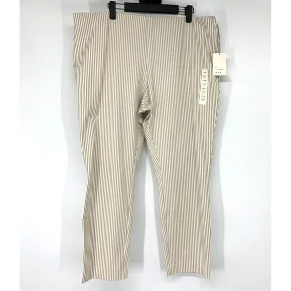 A New Day Pants High Rise Slim Fit Ankle Beige White Stripe NWT - Picture 2 of 12